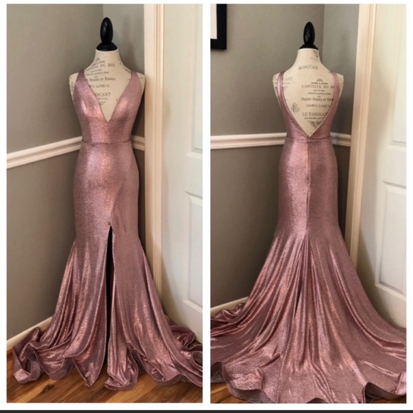 Jovani SZ 2 metallic rose gold evening gown - Picture 2 of 4